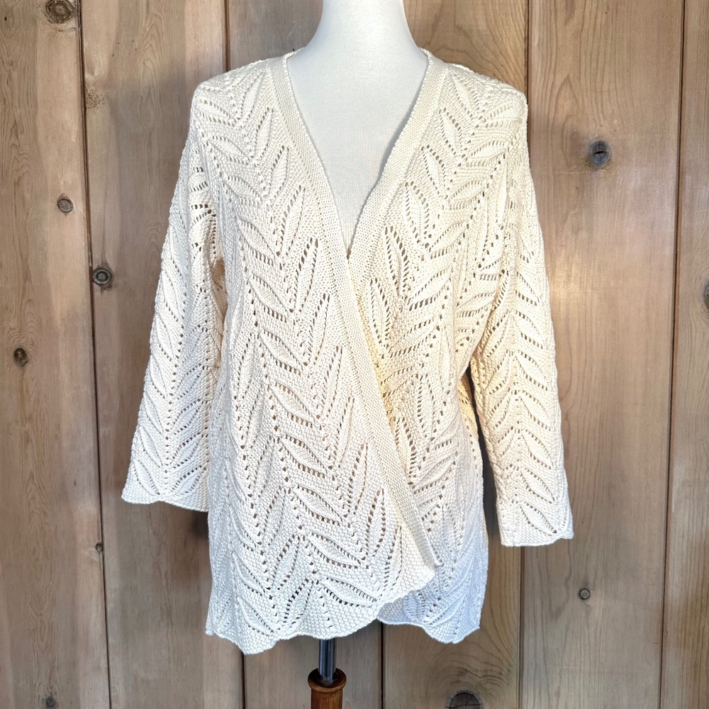 Parkhurst Wrap Lace Knit Sweater 100% Cotton Size M